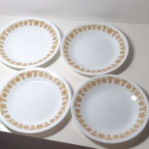 Vintage Corell Dessert Plates, Butterfly Gold